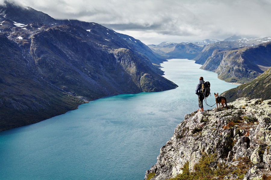 Chris and scott look out over lake gjende Jonathan Andrew
