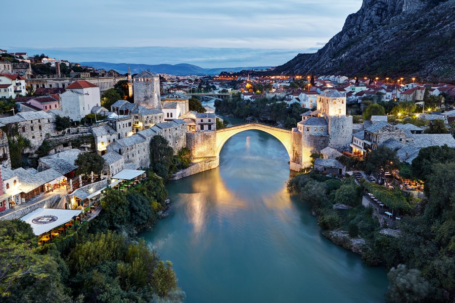 Mostar and neretva river at dusk Jonathan Andrew