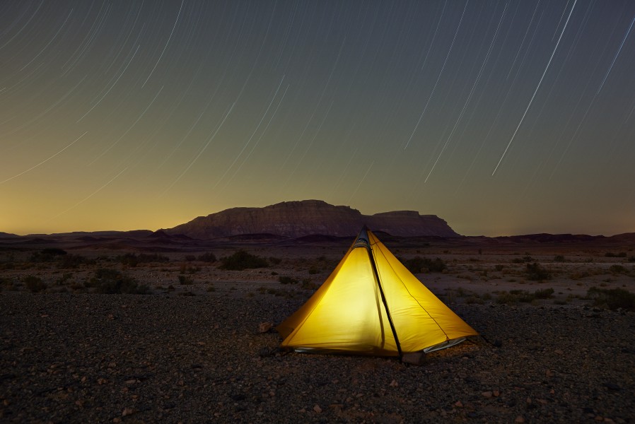Tent and star trails at makhtesh ramon Jonathan Andrew